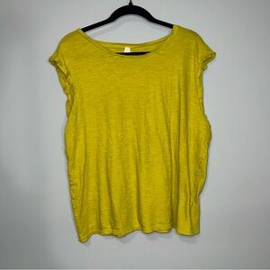 Pact Organic Cotton Ruffle Cap Sleeve Slub Knit Top Chartreuse Yellow XL